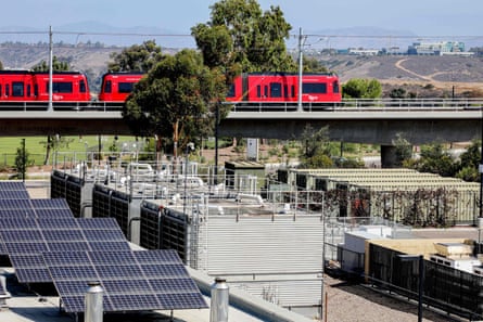 Energy storage containers with lithium ion batteries (right) at the University of California San Diego